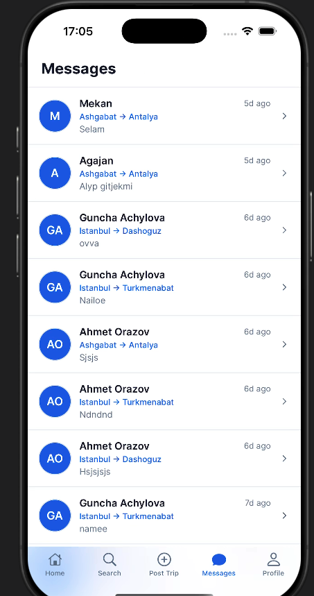 Amanatym messages screen